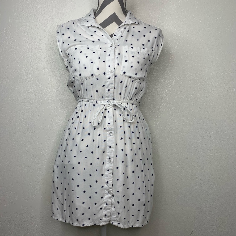 Japna White dress with navy blue patterned stars